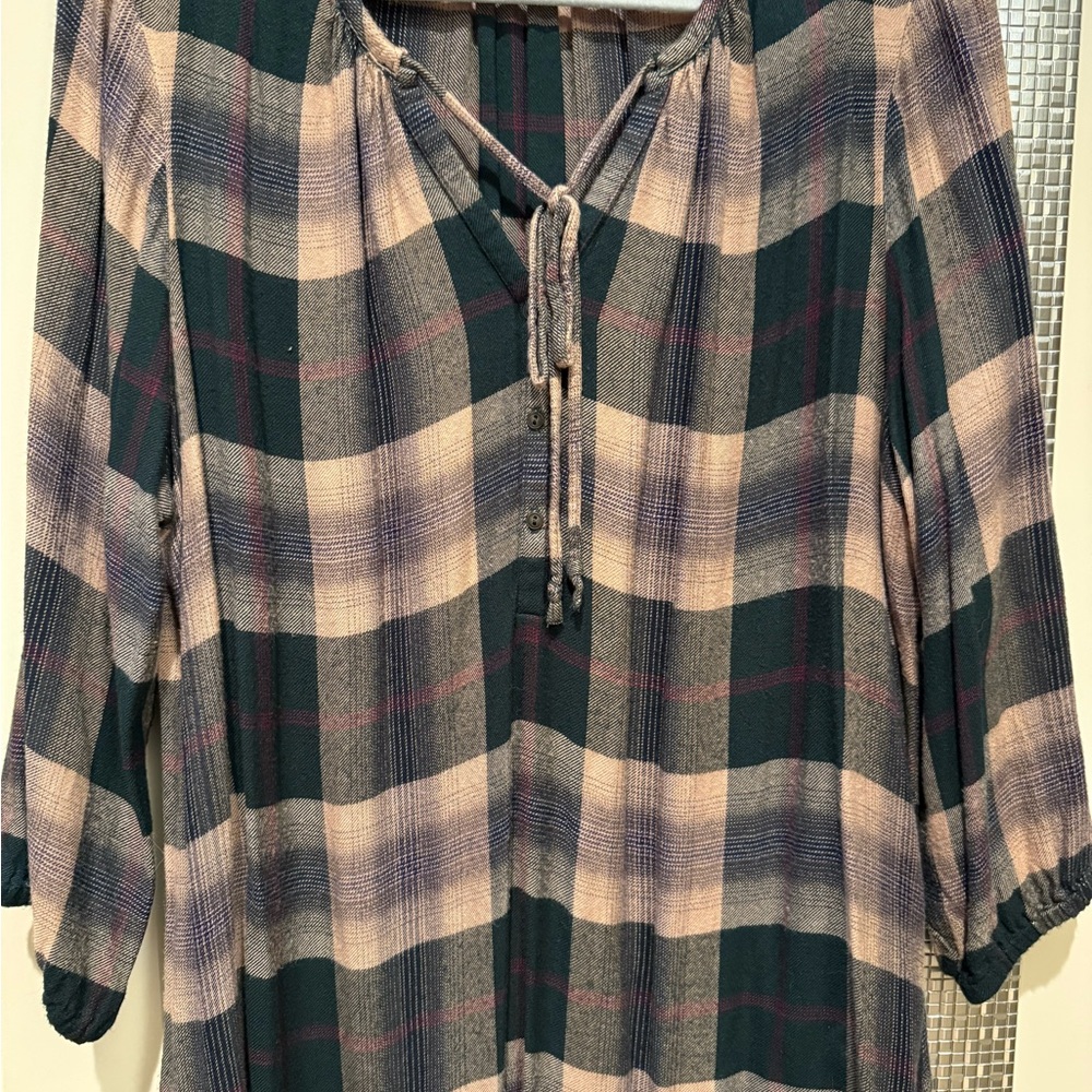 Bass Pro Shops Plaid Blouse - Green and Cream